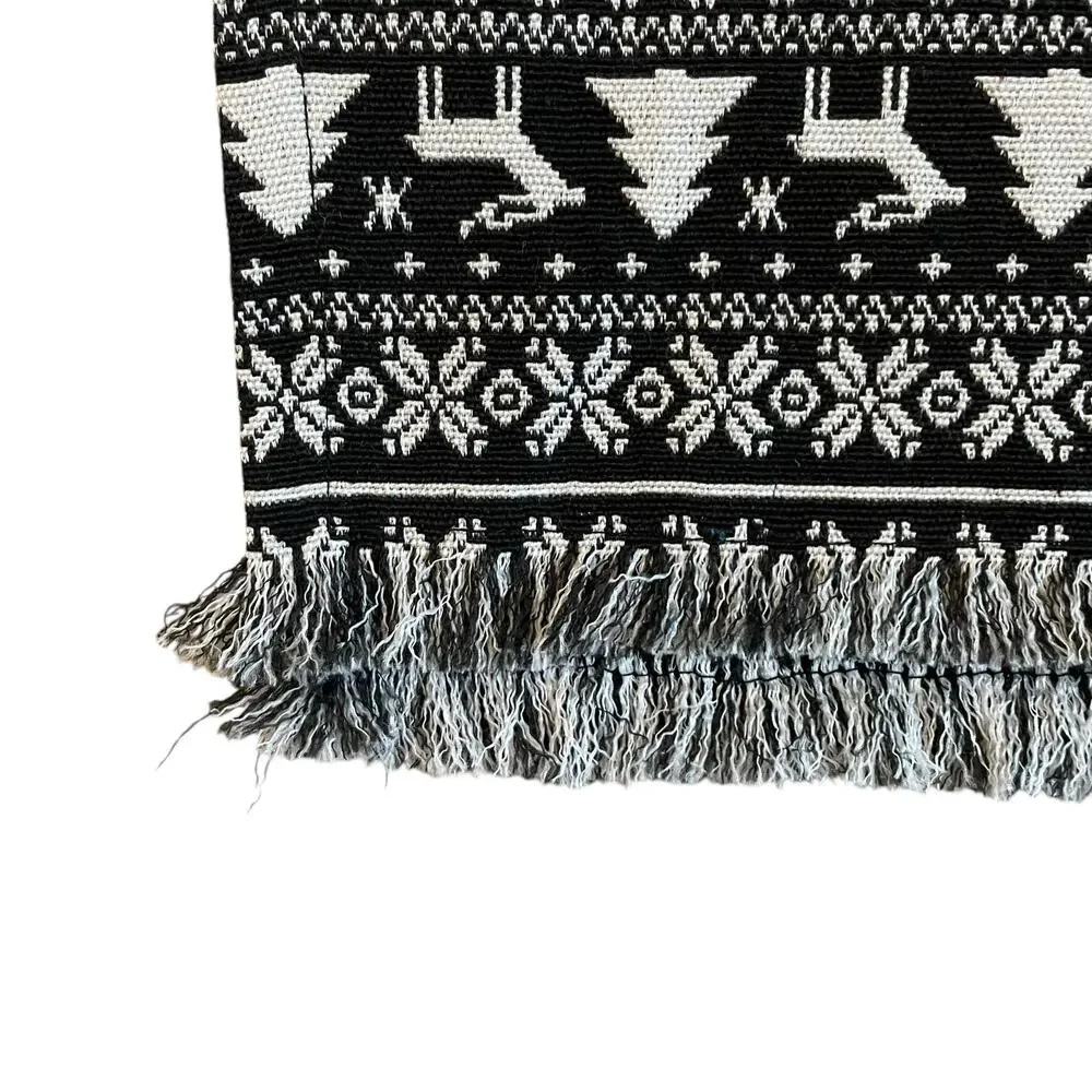 Rachel Zoe Christmas Tree Reindeer Table Runner 16x90 Holiday Black & White New